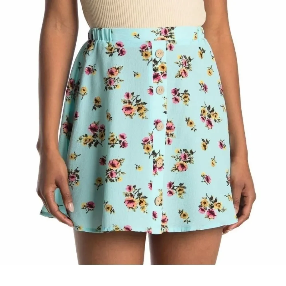 GOOD LUCK GEM Button Accent Mini Skirt